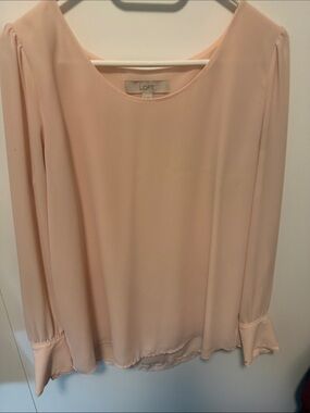 LOFT Pale Peach Long-Sleeve Scoop Neck Blouse